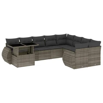 Produktbild von vidaXL 10-tlg. Garten-Sofagarnitur mit Kissen Grau Poly Rattan