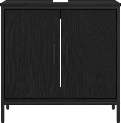 Produktbild von Waschbeckenunterschrank Schwarz Eiche 60x30x60 cm Holzwerkstoff, Badezimmerschränke DesignMöbel Neu