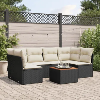 Produktbild von 7-tlg. Garten-Sofagarnitur - mit Kissen Schwarz Poly Rattan - Gartenmöbelset 3255888