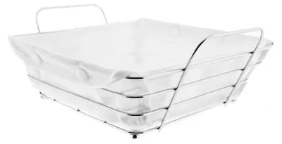 Immagine prodotto di Cestino per il pane in acciaio inox argento con panno di cotone bianco crema Cestino per il pane quadrato
