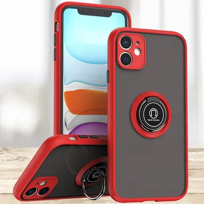 Produktbild von iPhone 12 Hülle, Ring Halter Ständer Matte Transluzent TPU Rahmen Stoßfest Schutzhülle für iPhone 12 Rot