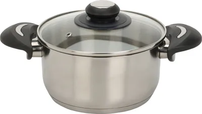 Produktbild von Edelstahl Kochtopf mit Glasdeckel - 2,1 L / 18 x 14 cm - Universal Küchentopf mit Griffen - Topf für Nudeln Suppen Saucen Kartoffeln für alle Herdarten spülmaschinenfest
