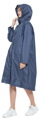 Produktbild von Langer Regenmantel für Damen mit wasserdichter Kapuze, in tiefblau, Größe L
