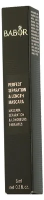Produktbild von BABOR Perfect Separation & Length Mascara, Schwarz, Volumengebend, 6 ml, WATER (AQUA), IRON OXIDES (CI 77499), GLYCERYL STEARATE, COPERNICIA CERIFERA (CARNAUBA) WAX,..., Den Silikonkamm von unten nahe der Wimpernwurzel an und gegen die Wimpern drücken, leicht hin und..., Box