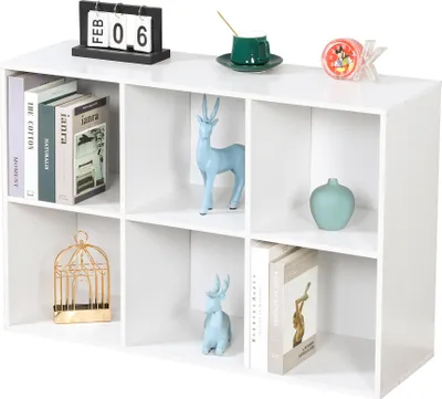 Produktbild von Relaxdays Bücherregal, HxBxT: 91 x 61 x 30 cm, 6 Fächer, Buchregal Würfel, offenes Standregal für Wohnzimmer, weiß