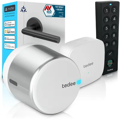 Obrázok produktu pre Tedee GO2 Alu s Bridge a Keypad PRO | Inteligentný zámok na dvere, WiFi, odtlačok prsta, PIN kód, vzdialený prístup | Matter, Apple HomeKit