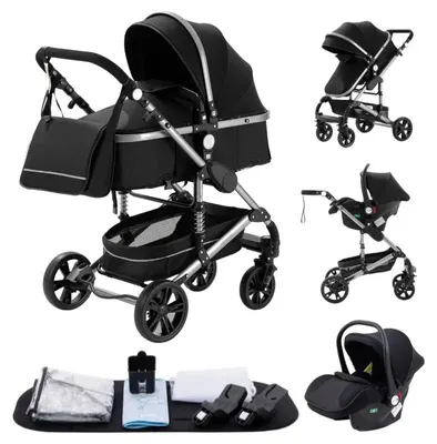Immagine prodotto di Passeggino 3-in-1 - Modello H739 - A quattro ruote - Pieghevole - Compatibile con ovetto - Da 0 a 36 mesi - Colore: nero