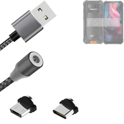 Produktbild von K-S-Trade Hochwertiges Magnet-Lade-kabel Sync-Kabel Daten-Kabel für Oukitel WP32 mit USB-Typ-C-Anschluss und Micro-USB-Anschluss 2A bis zu 480mbps