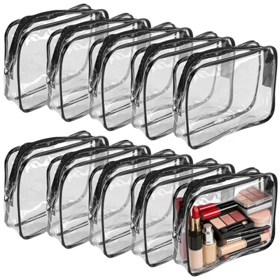 Immagine prodotto di Omgoods - Set di 10 sacchetti trasparenti per cosmetici - Borse da toilette impermeabili per viaggi e uso quotidiano