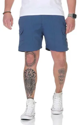 Produktbild von Herren Shorty Sporthose Freizeithose Bermudas mit Taschen; Grau-Blau/3XL