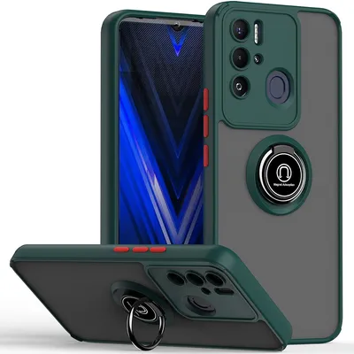 Obrázek produktu pro Pouzdro pro Tecno Pova Neo matné průsvitné TPU pouzdro s prstencovým držákem a stojánkem tmavě zelená