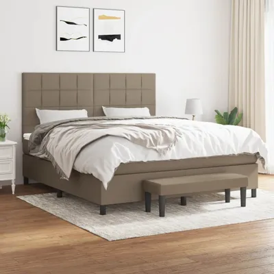 Imagen del producto de vidaXL Base de cama con somier y colchón, color taupe, 180x200 cm, tapizado en tela - Base de cama con somier - Bases de cama con somier - Cama - Muebles de dormitorio