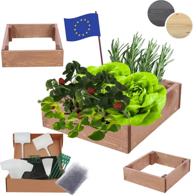 Produktbild von MODO24 Hochbeet Holz, Pflanzkasten, Massivholz, Kiefer, Kräuterbeet, Blumenkasten, Garten, Terrasse, 9x30x30 cm, Braun, ZP09