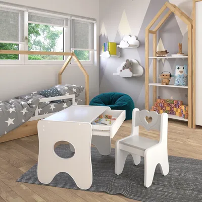 Obrázok produktu pre Detský stôl so stoličkou - Ergonomický stôl na hranie s úložným priestorom - Ergonomický stôl na hranie a učenie pre chlapcov a dievčatá - Detská súprava nábytku sivá
