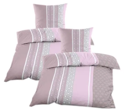 Produktbild von Renforce Bettwäsche 135 x 200 cm aus 100% Baumwolle mit Reißverschluss Rosa gestreift mit Sternen