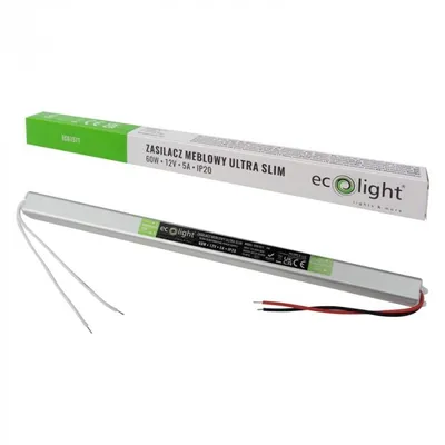 Zdjęcie produktu dla Zasilacz meblowy SLIM do Taśm LED 60W 12V 5A IP20 310x18x18mm ECOLIGHT