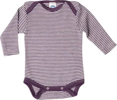 Productafbeelding van Cosilana, babyromper met lange mouwen, 70% wol, 30% zijde (paars/naturel, maat 50-56)