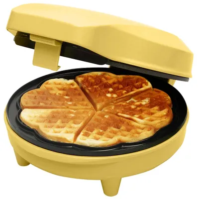 Produktbild von Bestron Waffeleisen für klassische Herzwaffeln, Waffelmaker mit Antihaftbeschichtung für Waffeln in Herzform, Retro Design, 700 Watt, Farbe: Gelb