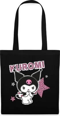 Produktbild von Spreadshirt Kuromi Mit Schriftzug Leo Stil Stoffbeutel, One size, Schwarz