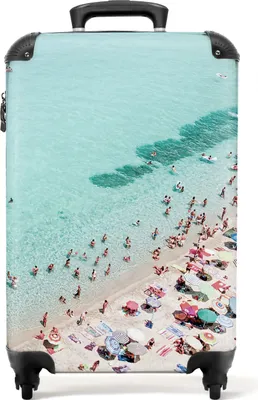 Produktbild von NoBoringSuitcases.com® Koffer Handgepäck Trolley Rollkoffer Kleine Reisekoffer mit 4 Rollen - Meer - Strand - Sonnenschirme - Blau - Sommer - Cabin Size < 55x40x23 cm & 55x40x20 cm - Fotokoffer - Kabinenkoffer - BoardgepäckHandgepäck Koffer 55x35x20 cm, 36L,