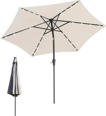 Image de Parasol de jardin de 2,7 m avec éclairage LED – Parasol de balcon et de terrasse pour les soirées, couleur crème