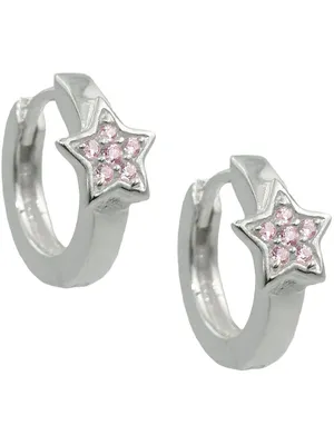 Produktbild von Creole 12x2mm Klappscharnier Stern mit Zirkonias pink Silber 925 silber 12x2mm