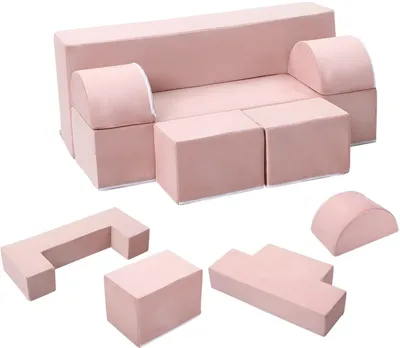 Produktbild von Modulares Kinder-Sofa Set – 6-teiliges umwandelbares Spielsofa mit Schaumstoff & Bodenkissen – Rosa – Kinder Spielmöbel für Spielzimmer & Schlafzimmer