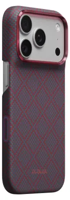 Image de Étui PITAKA Edge Case Argyle MagSafe pour iPhone 18 Pro / 17 Pro, bleu et rouge