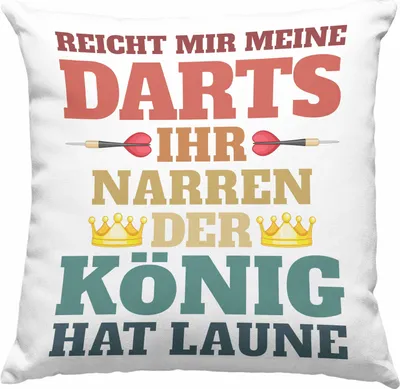 Produktbild von Trendation - Dart Deko-Kissen mit Füllung 40x40 Dartpfeil Reicht Mir Meine Darts Spruch Männer Dart-Spieler Geschenkidee (Grau)