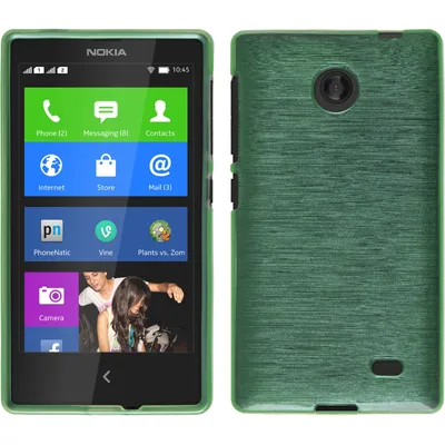 Produktbild von PhoneNatic Case kompatibel mit  Nokia X / X+ - grün Silikon Hülle brushed + 2 Schutzfolien