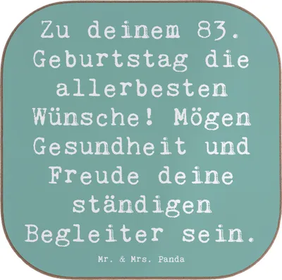 Produktbild von Mr. & Mrs. Panda Tischuntersetzer Spruch 83. Geburtstag Glückwünsche - Meeresbrise - Geschenk, Gesundheit, besonderer, Untersetzer für Gläser, Ehrung, Tassenuntersetzer