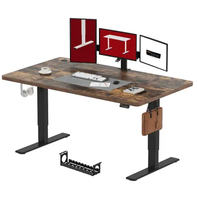 Produktbild von SANODESK Höhenverstellbarer Schreibtisch 180x80cm, Kindersicherung, Memory-Funktion, LED-Display, 70 kg Tragkraft, 2 Haken, einfache Montage (Braun)