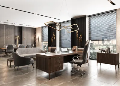 Immagine prodotto di Elegante set da studio in legno marrone con scrivania