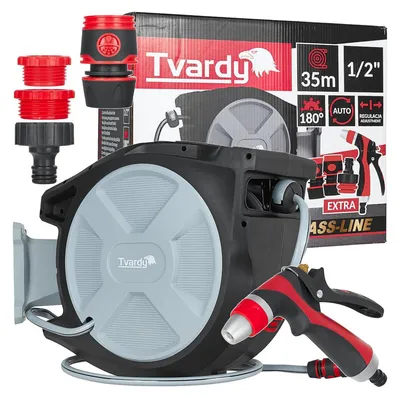 Immagine prodotto di Avvolgitubo automatico retrattile 35m, diametro tubo 1/2", rullo per irrigazione da giardino, fissaggio a parete girevole 180°, per orto e pulizia domestica, Tvardy