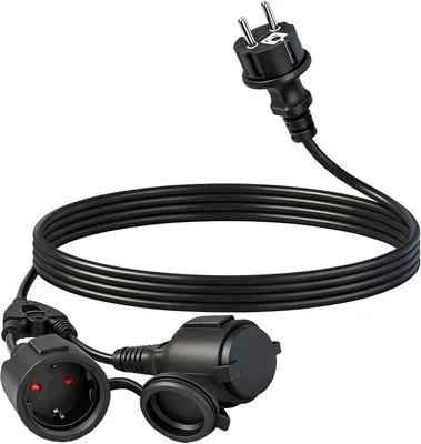 Produktbild von Verlängerungskabel mit geerdeten Steckdosen – 2 m – 16 A – 250 V – Für den Außenbereich – Mehrfachsteckdose – IP44, wasserdicht – Garten