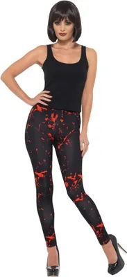 Produktbild von Horror-Leggings, Schwarz & Rot, mit Blutspritzern Einheitsgröße XS-M