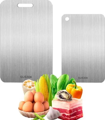 Imagen del producto de Ibenzoa®: Juego de 2 tablas de corte de titanio de doble cara – aleación de titanio, resistente a la corrosión y apta para lavavajillas, higiénicas, para alimentos duros y blandos