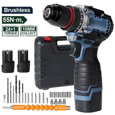 Immagine prodotto di Trapano avvitatore a batteria da 21V - Trapano avvitatore a percussione - Motore brushless - Coppia di 55 Nm - 24+1 livelli di coppia - Velocità variabile - Batteria inclusa - Colore: blu