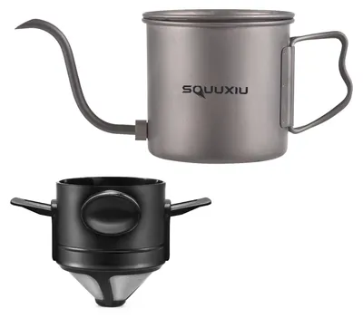 Produktbild von 400 ml Pour-Over-Wasserkocher mit Schwanenhals, klappbarem Griff, Deckel und Kaffeefilter