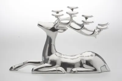 Rentier-Teelichthalter aus Aluminium, poliert, 38 cm