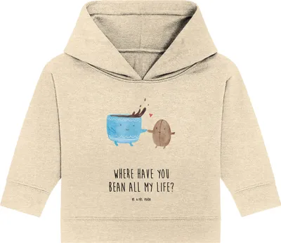 Produktbild von Mr. & Mrs. Panda Organic Baby Hoodie Kaffee Bohne 12. - 18. Monat - Natural Raw - Geschenk, Genuss, Kapuzenshirt, Lustige Sprüche, Kapuzensweatshirt, Zufriedenheit, Glück