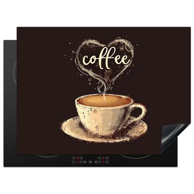 Produktbild von KitchenYeah© Herdabdeckplatte Kaffee - Zitat - Herz - Kaffee , 70x52cm, Küche Deko, Glaskeramikkochfeld Herdabdeckung, Abdeckplatte fùr Kochfeld