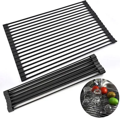 Produktbild von Afwasrek 3-in-1 - Hittebestendig - Oprolbaar - Silicone - Keukenrek - 52 X 33 Cm - Zwart