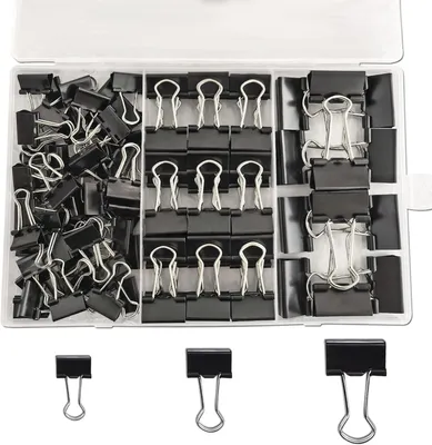 Produktbild von Foldback-Klammern 100 Stück, 15 mm/19 mm/25 mm, schwarz, mit Aufbewahrungsbox, für Büro und Schule
