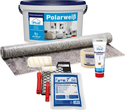 Produktbild von Plid Wandfarbe Weiß Matt 5L & Anstreichset, für ca. 35m² / Acrylfarbe Innenfarbe