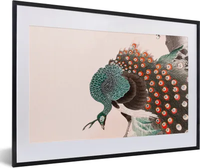 Produktbild von MuchoWow® Gerahmtes Poster Pfau - Japanisch - Pfauenfedern - Vintage 60x40 cm - Poster mit Schwarzem Bilderrahmen Wandposter Rahmen Foto Bilder - Schlafzimmer - Plakat in Rahmen - Drucken