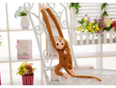 Produktbild von Leantoys Maskottchen Plüschaffe mit Baby, hellbraun 70 cm