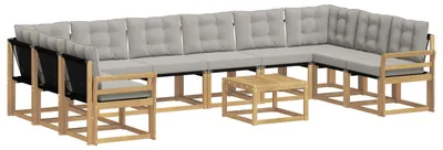 Produktbild von vidaXL Outdoor-Sofagarnitur mit Kissen 11 pcs Weiß und Hellgrau