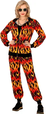 Produktbild von WIDMANN W Kostüm Trainingsanzug in Flammen, Feueranzug, Hölle, 80er Jahre Outfit, Jogginganzug, Bad Taste Outfit, Halloween