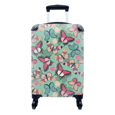 Produktbild von MuchoWow® Koffer Handgepäck Trolley Rollkoffer Kleine Reisekoffer mit 4 Rollen - Schmetterlinge - Muster - Frühling - Cabin Size < 55x40x23 cm & 55x40x20 cm - Fotokoffer - Kabinenkoffer - Boardgepäck - Reise-Box - Reisekoffer - Reisegepäck - Koffer mit Bild - Trolley für Kinder